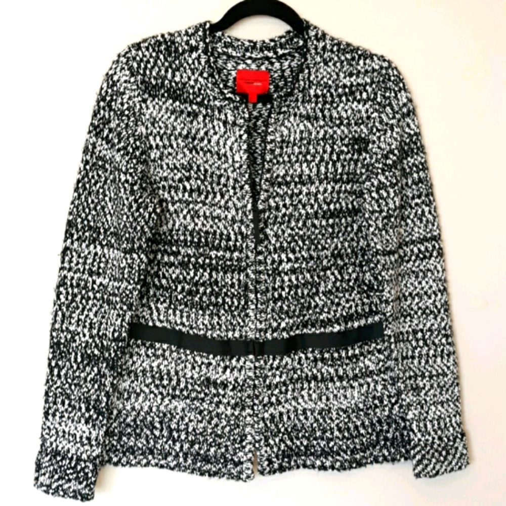 Narciso Rodriguez Black & White Tweed Collarless Zip Jacket
